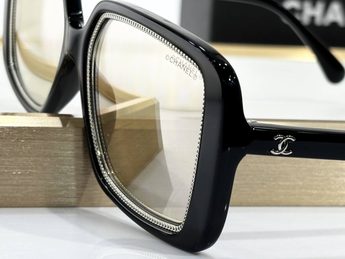 Chanel OCH71709A Oversized Square Sunglasses - Black & Gold Mirror