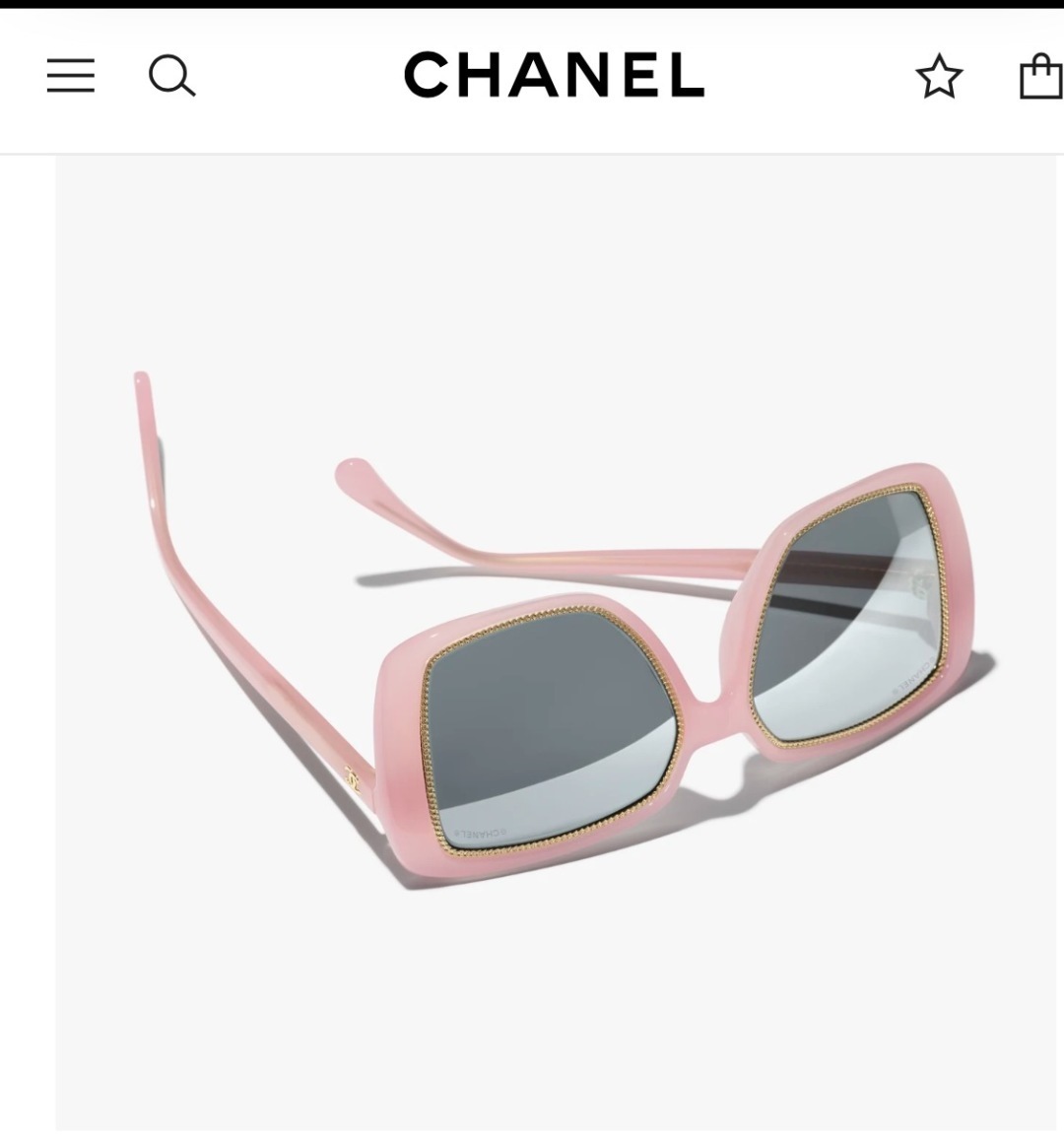 Chanel Square Sunglasses - Black Acetate with Gold Chain Detail