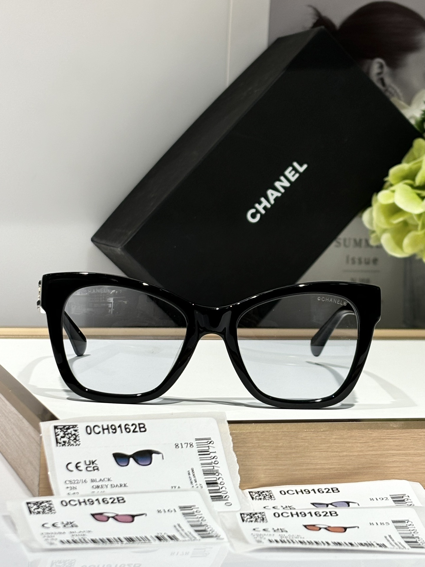 Chanel Black Cat-Eye Sunglasses with Gold CC Logo Temples
