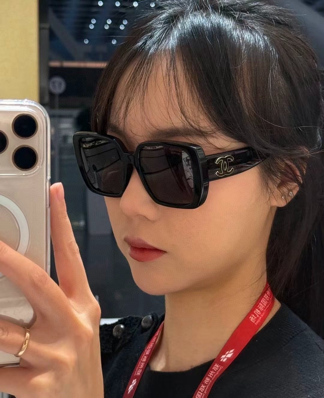 Luxury Oversized Square Sunglasses for Women - Elegant Black CC Design