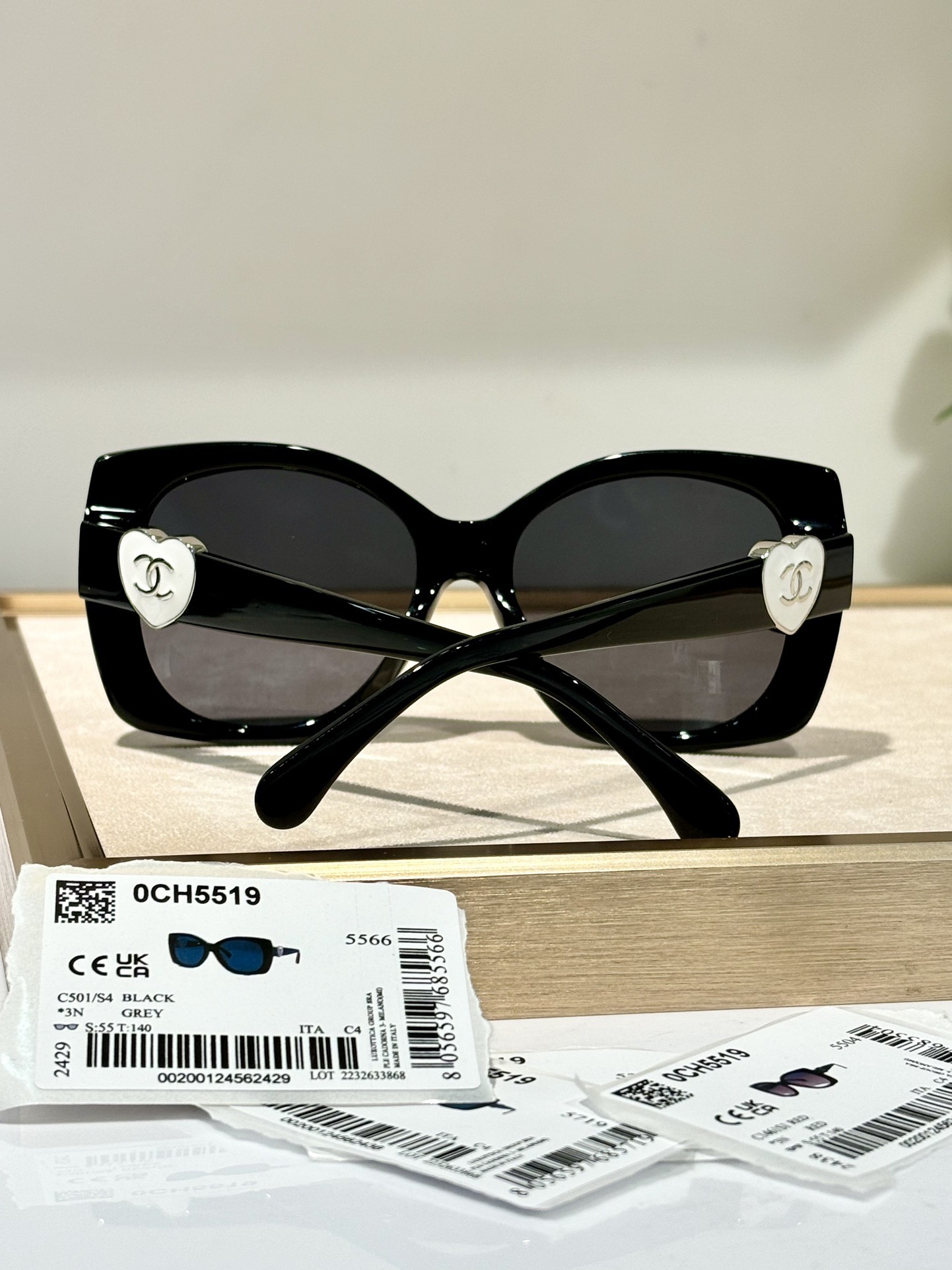 CHANEL CH5519 C501S4 Oversized Square Sunglasses with Heart Logo