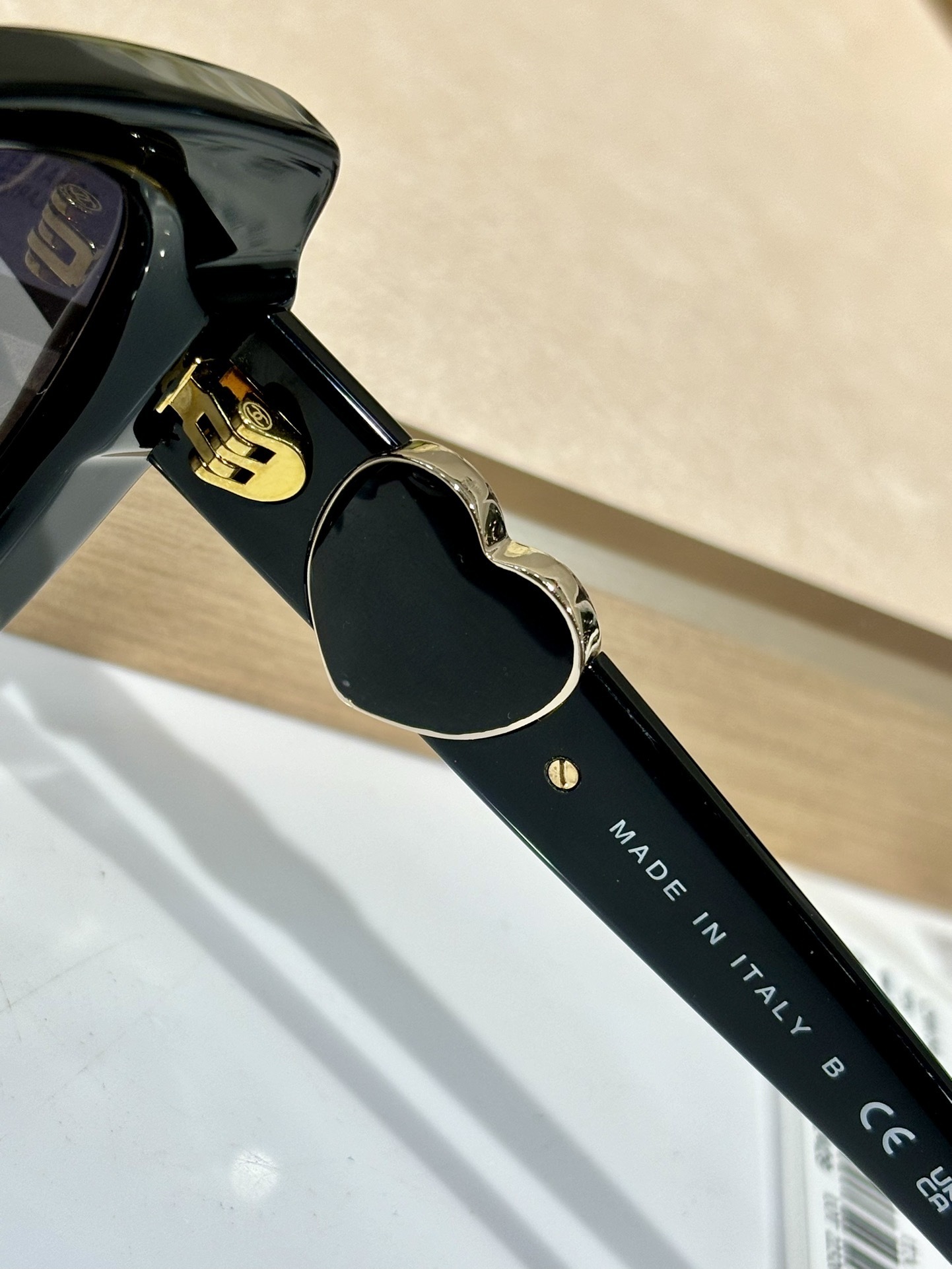 Chanel Oversized Square Sunglasses with Heart CC Logo - Black