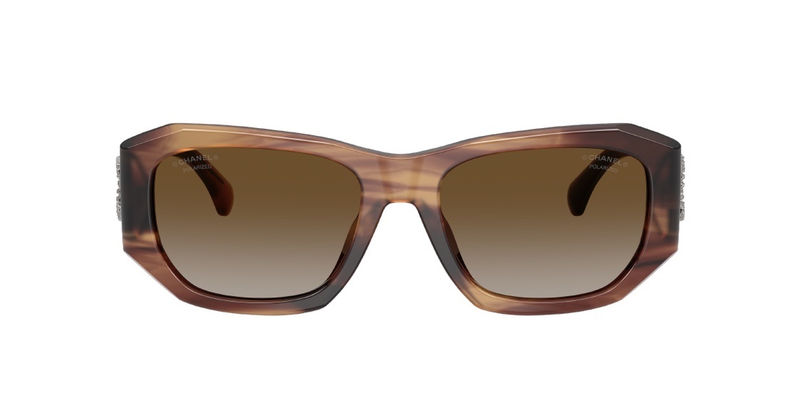 Chanel Black Rectangular Polarized Sunglasses - Gold Chain CC Logo