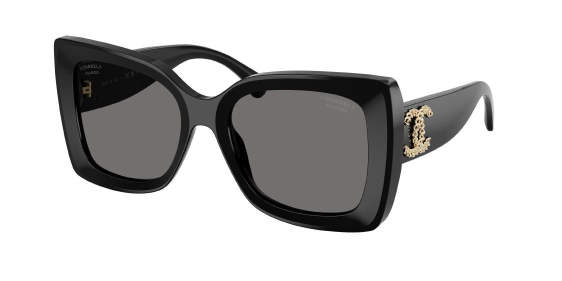 Chanel Burgundy Square Sunglasses with Gold Chain Logo