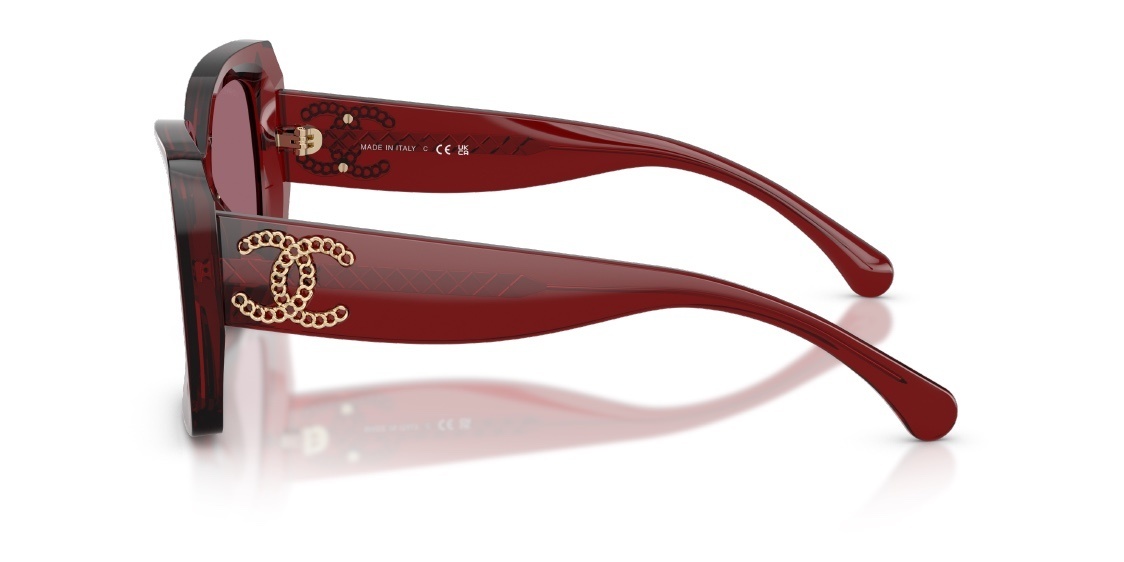 Chanel Burgundy Square Sunglasses with Gold Chain Logo