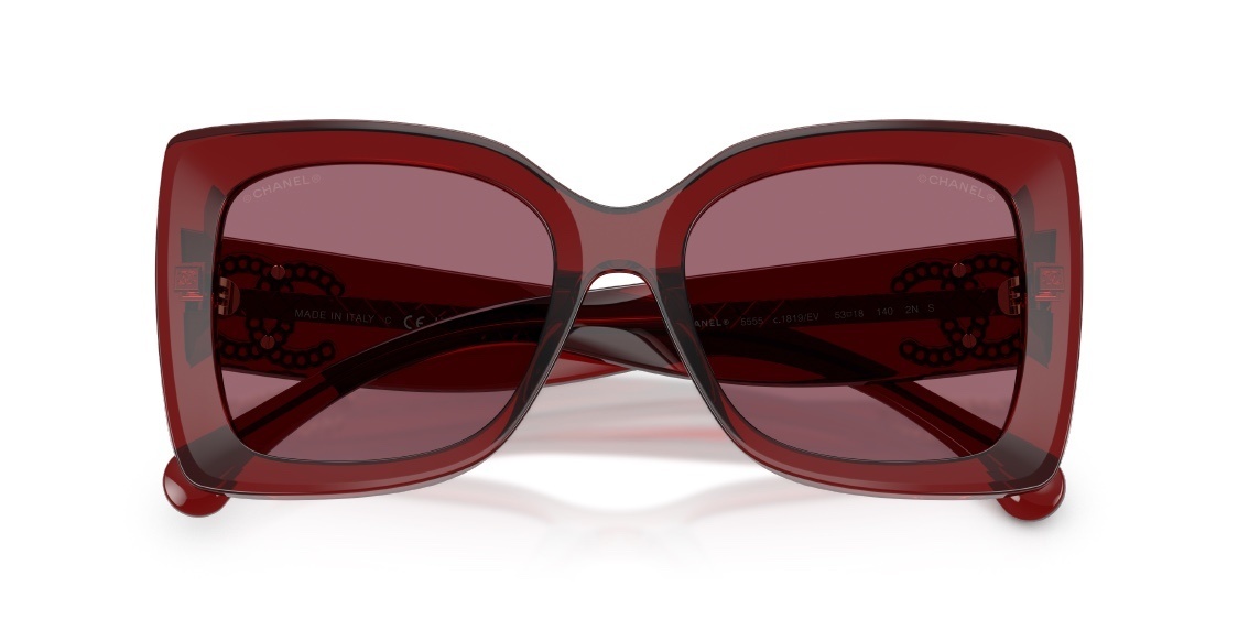 Chanel Burgundy Square Sunglasses with Gold Chain Logo