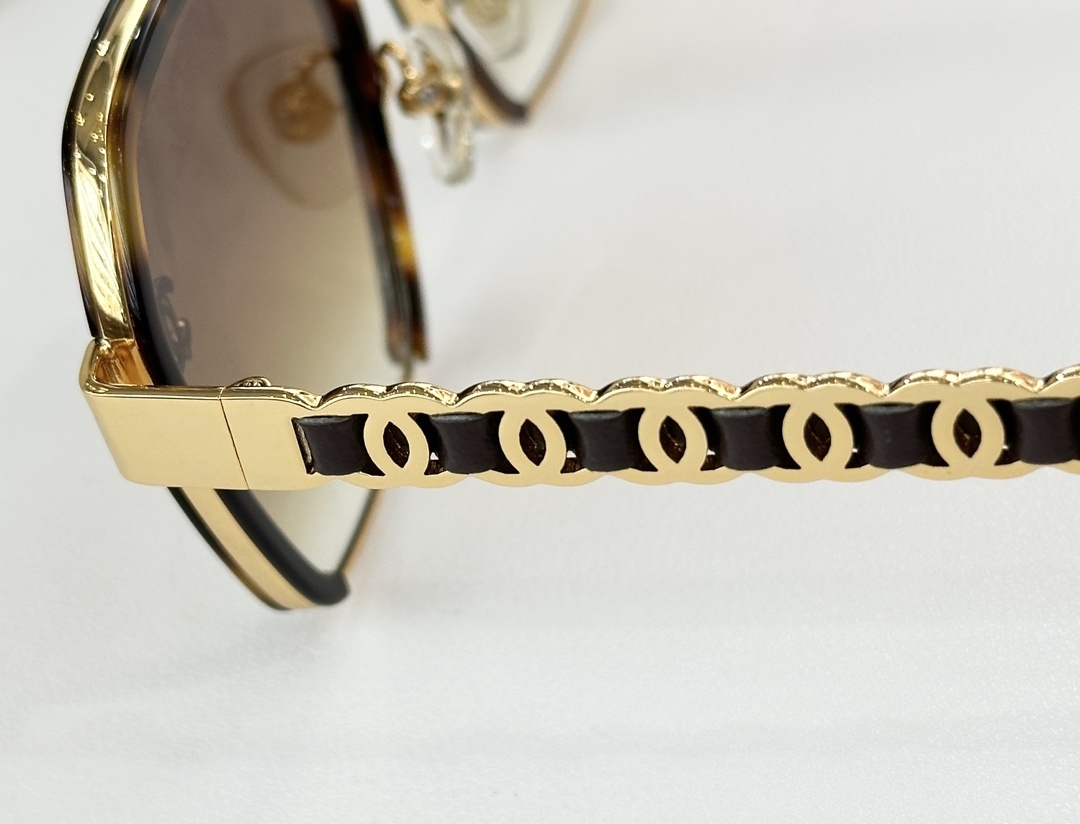 Chanel Hexagonal Tortoise Sunglasses with Gold Chain Detail