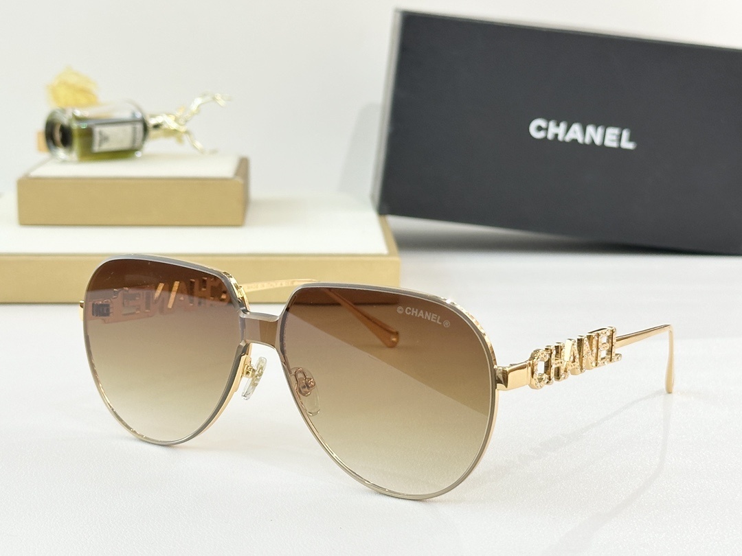Chanel Luxury Women's Aviator Sunglasses with Rhinestone Logo