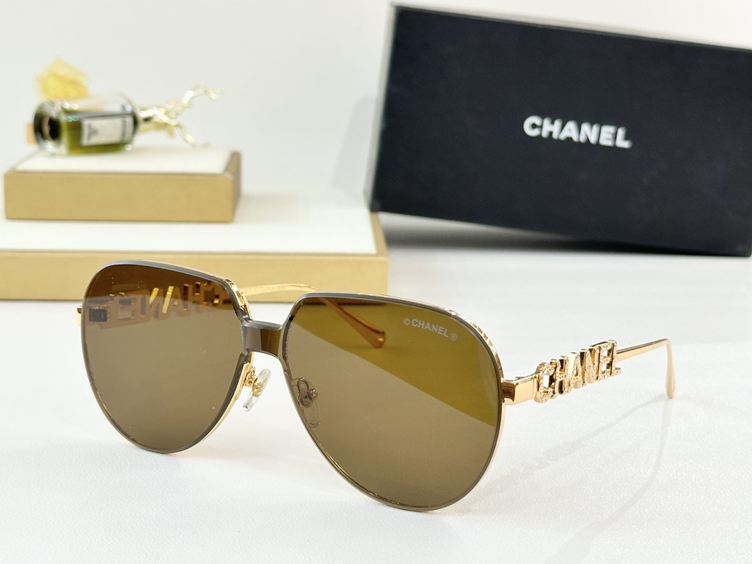 Chanel Luxury Women's Aviator Sunglasses with Rhinestone Logo