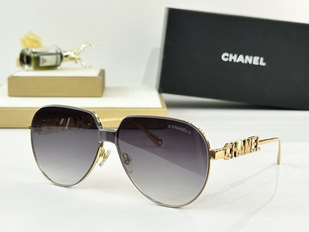 Chanel Luxury Women's Aviator Sunglasses with Rhinestone Logo