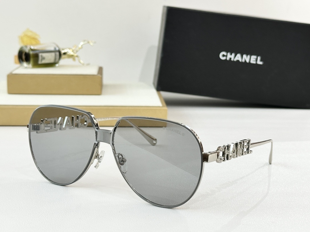 Chanel Luxury Women's Aviator Sunglasses with Rhinestone Logo