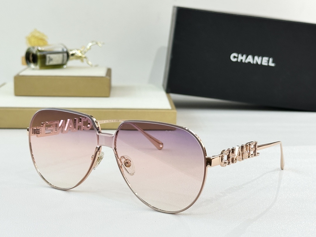 Chanel Luxury Women's Aviator Sunglasses with Rhinestone Logo