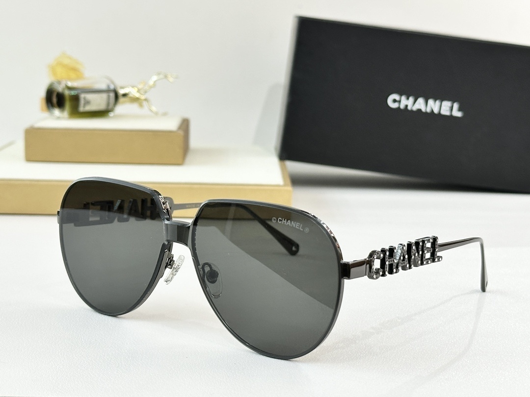 Chanel Luxury Women’s Aviator Sunglasses with Rhinestone Logo
