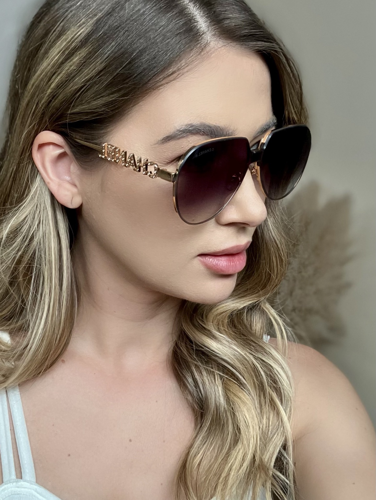 Luxury Chanel Gradient Aviator Sunglasses with Gold Logo Temples