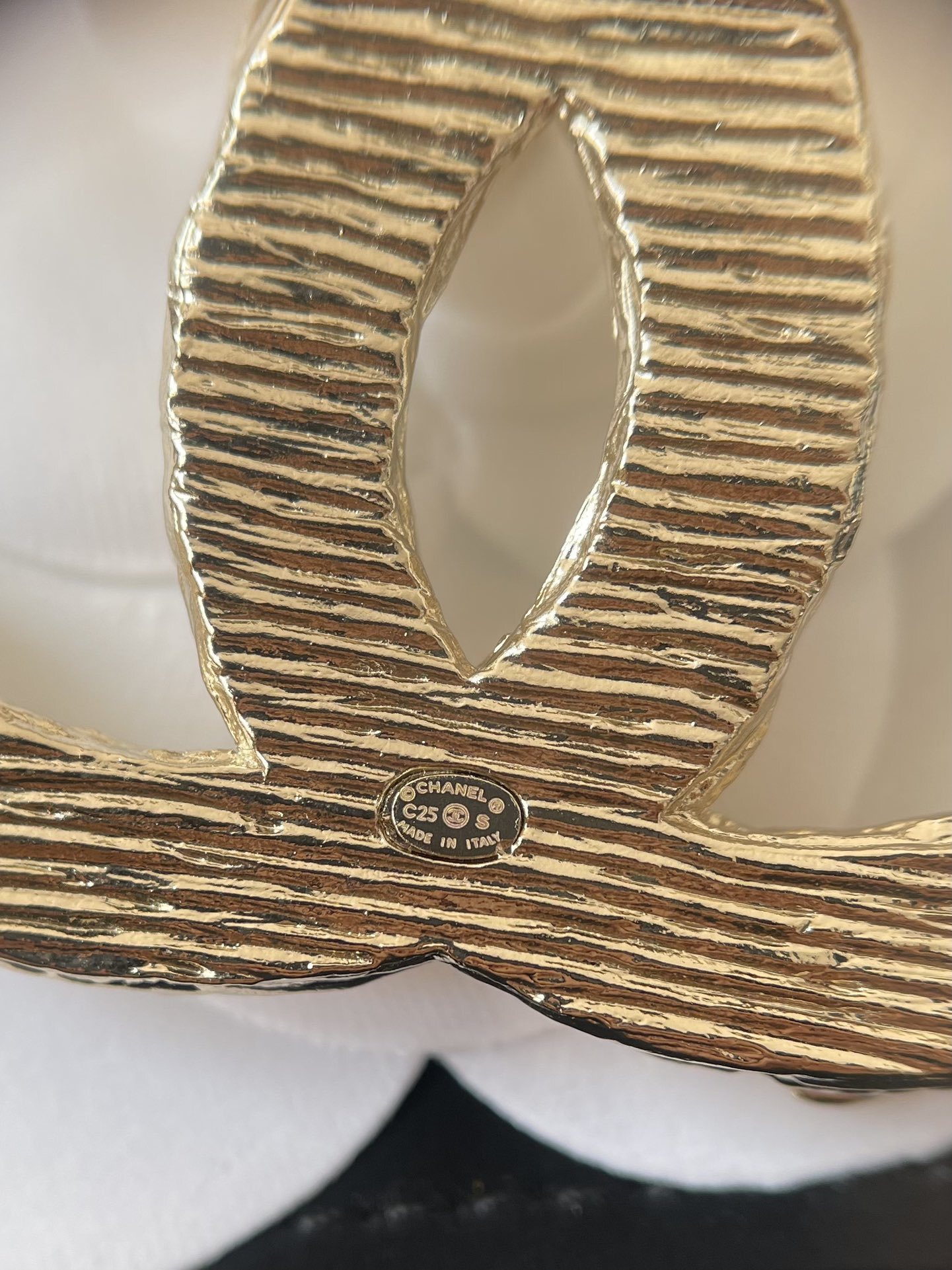 Luxury Textured Gold CC Brooch Vintage Inspired Designer Accessory