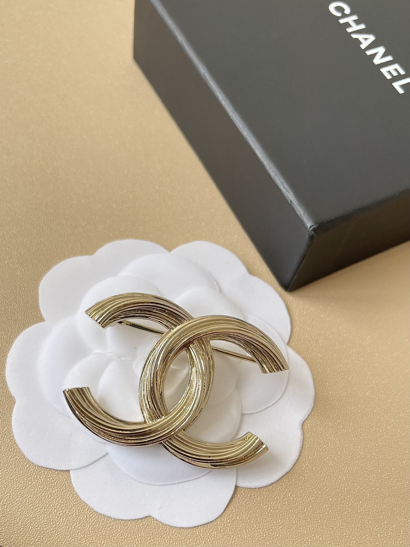 Chanel Gold CC Textured Metal Brooch - Elegant Logo Pin