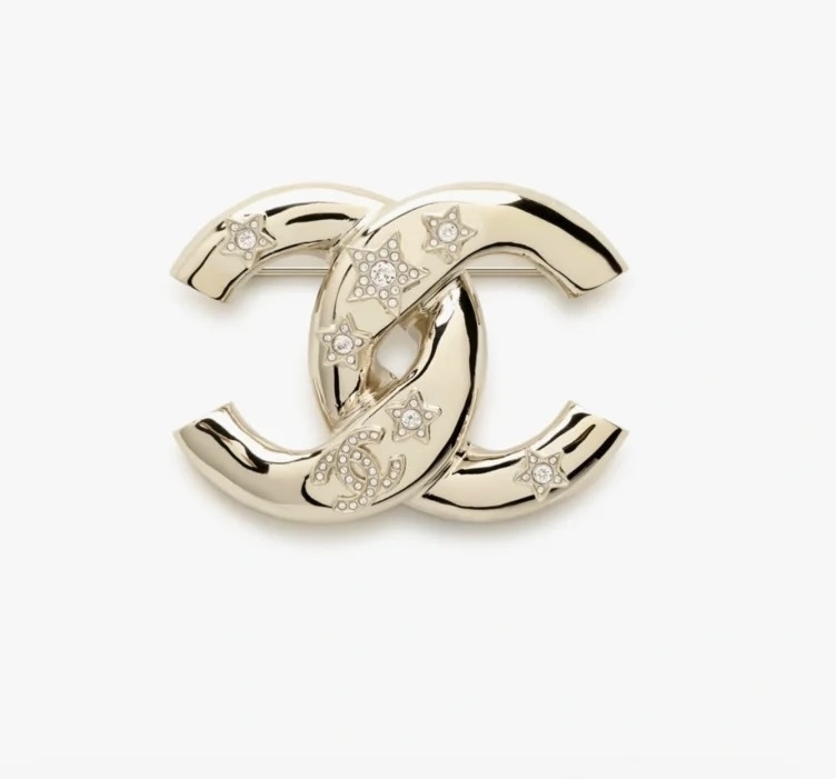Luxury CC Logo Star Crystal Brooch – Elegant Gold & Silver Jewelry