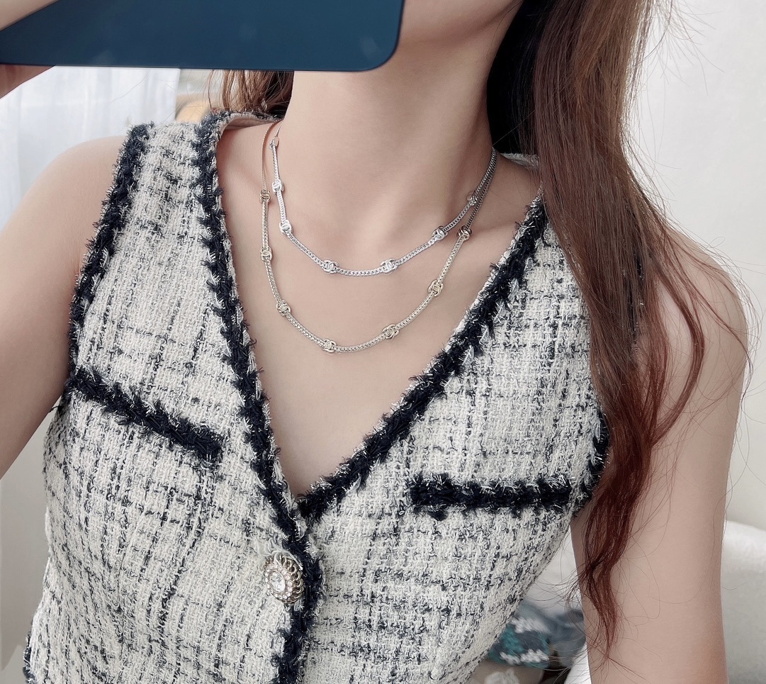 Elegant Chanel CC Logo Station Chain Necklace - Designer Jewelry