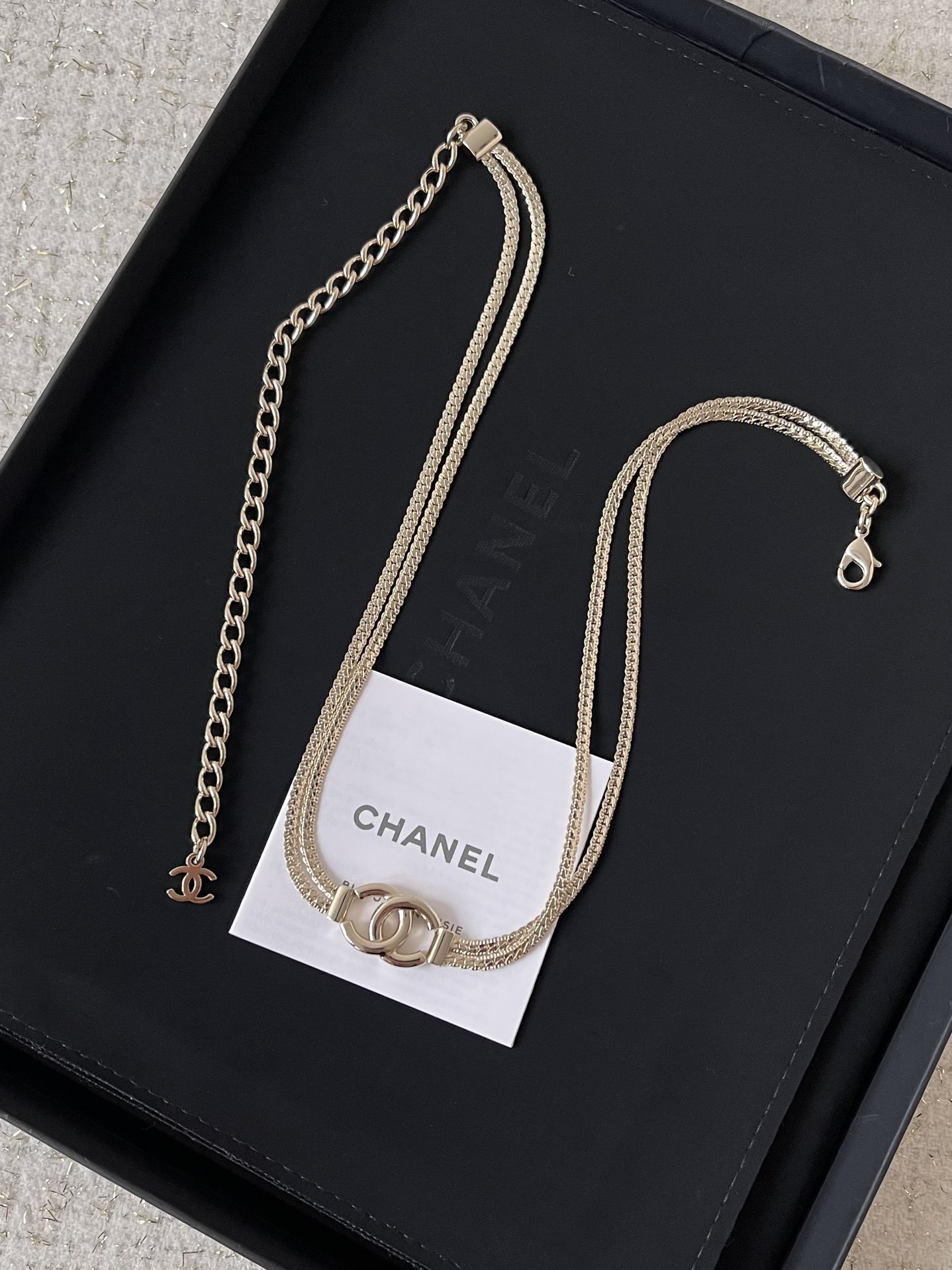Chanel Gold-Tone Multi-Strand Choker Necklace with CC Logo