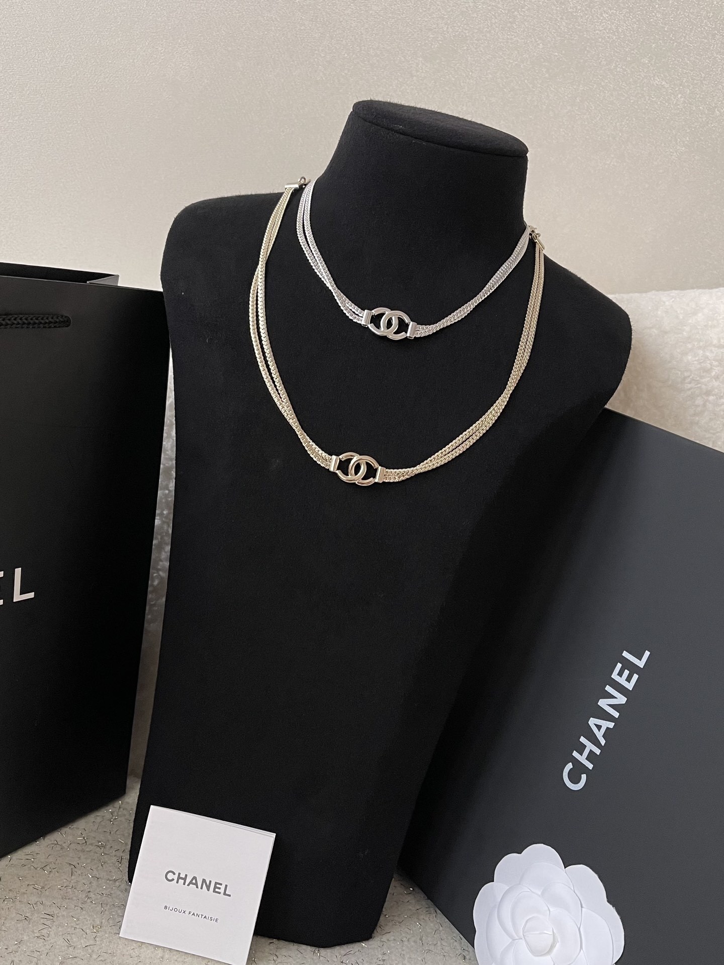 Chanel Gold-Tone Multi-Strand Choker Necklace with CC Logo