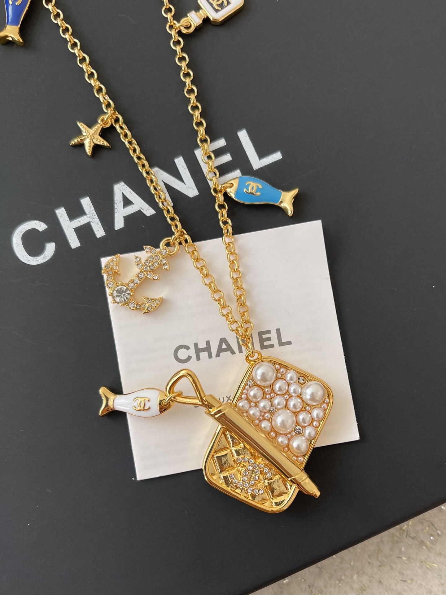 Chanel Cruise 2024/25 Nautical Charm Long Necklace Gold & Pearls