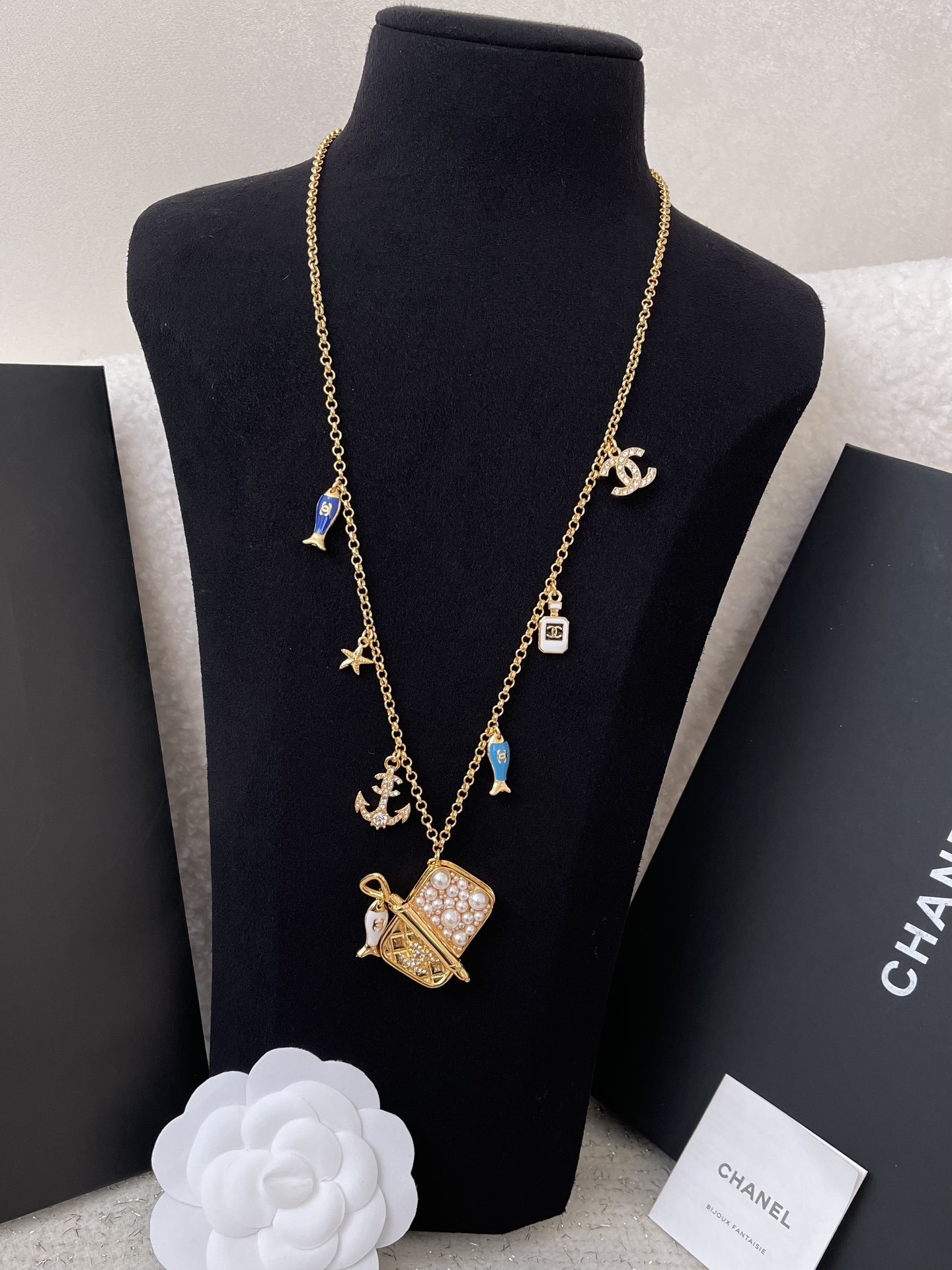 Chanel Cruise 2024/25 Nautical Charm Long Necklace Gold & Pearls