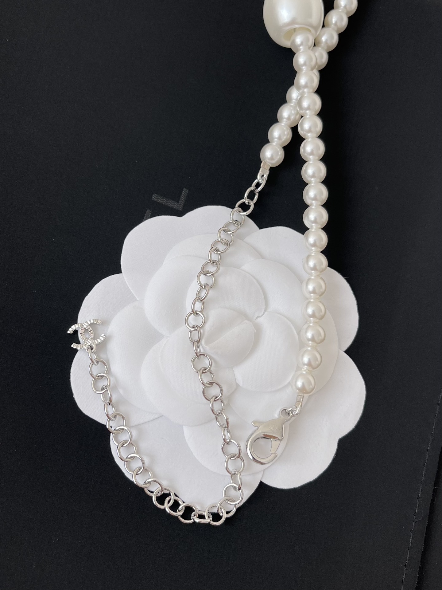 Elegant White Pearl CC Logo Necklace - Designer Inspired Jewelry