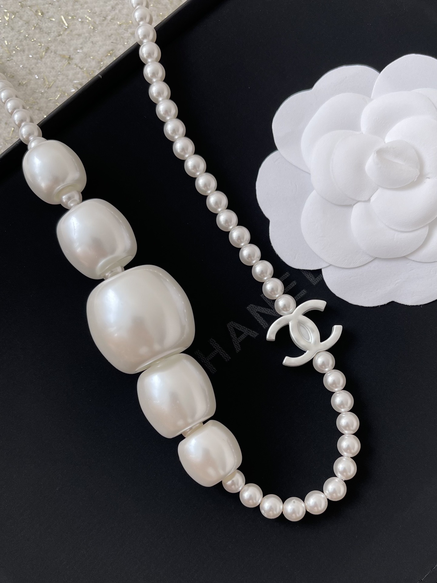 Elegant White Pearl CC Logo Necklace - Designer Inspired Jewelry