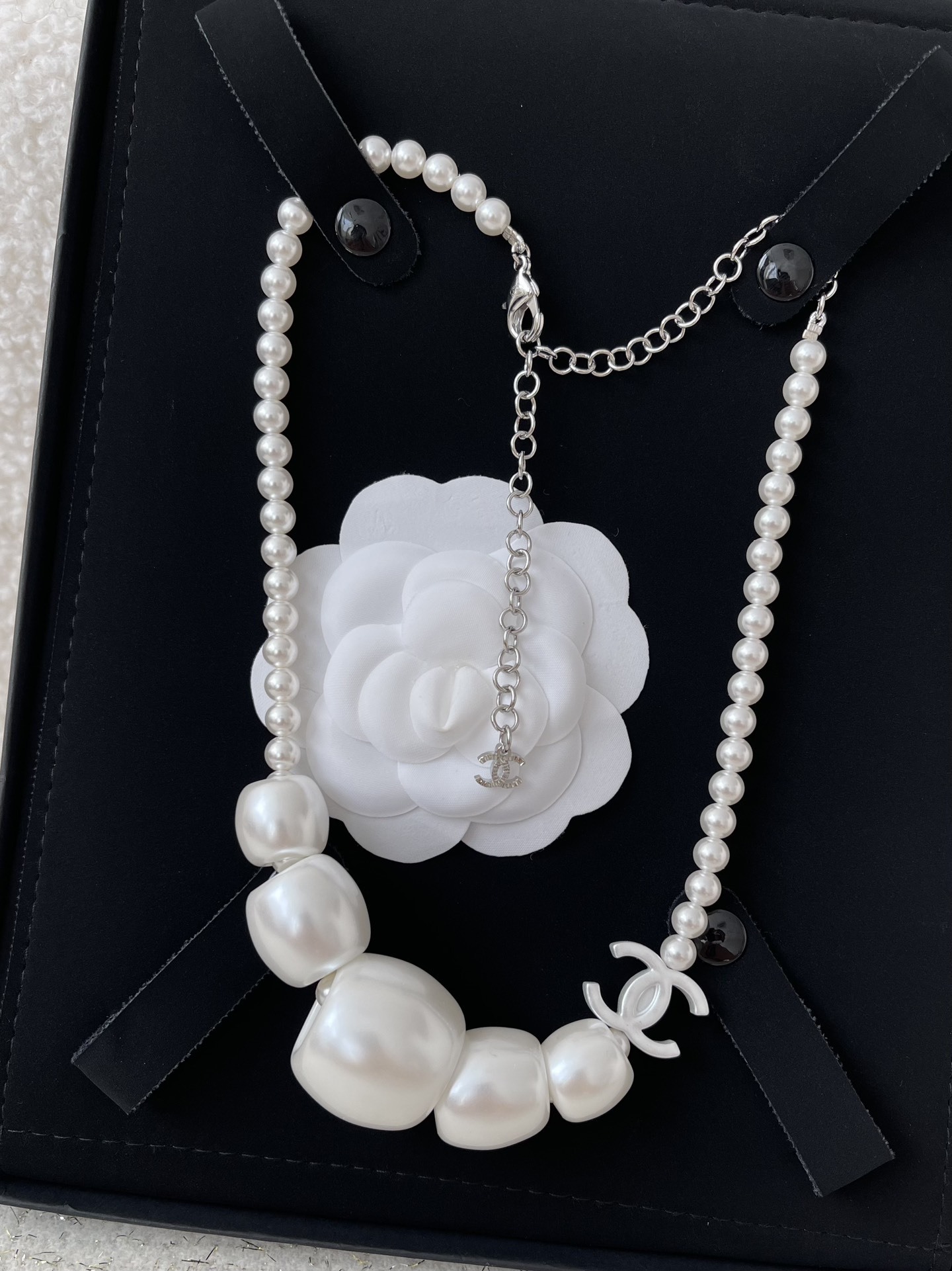 Elegant White Pearl CC Logo Necklace - Designer Inspired Jewelry