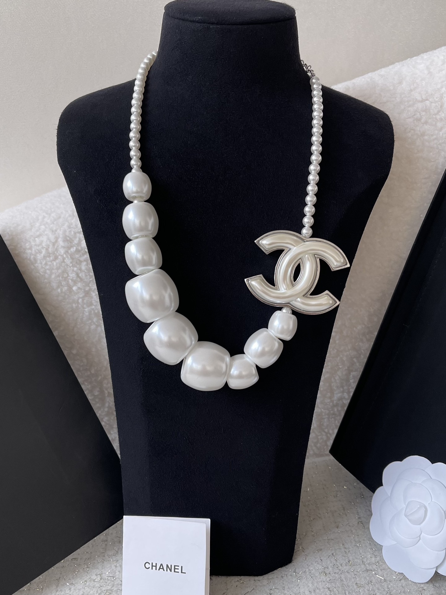 Chanel 2024/25 Cruise Pearl Necklace with Oversized CC Logo