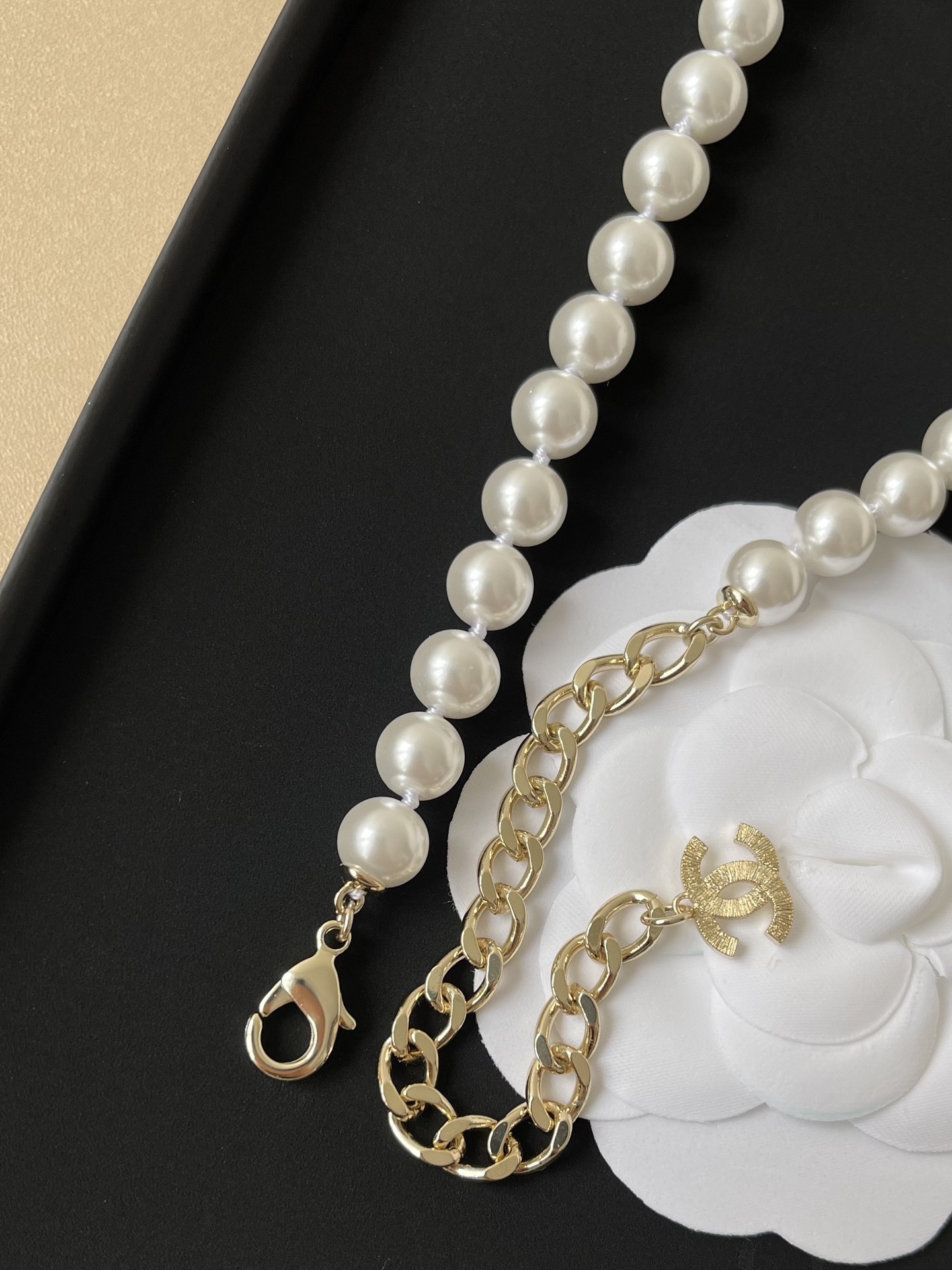 Luxury Long Pearl Necklace with Gold Double C Logo - 2025 Collection