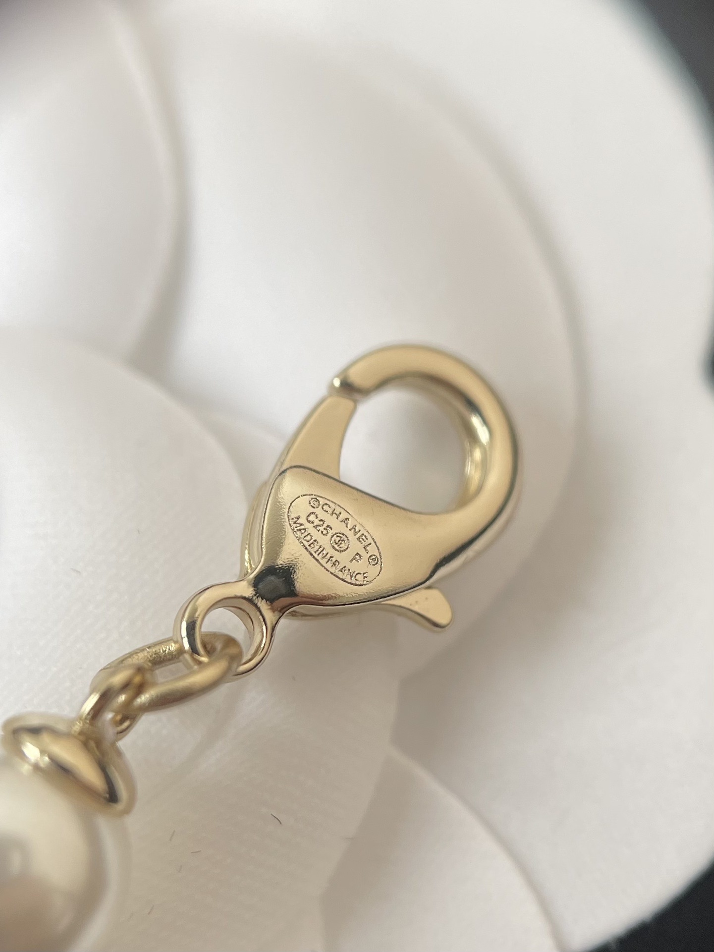 Chanel 2025 SS Long Pearl Necklace with Black CC Logo Charm