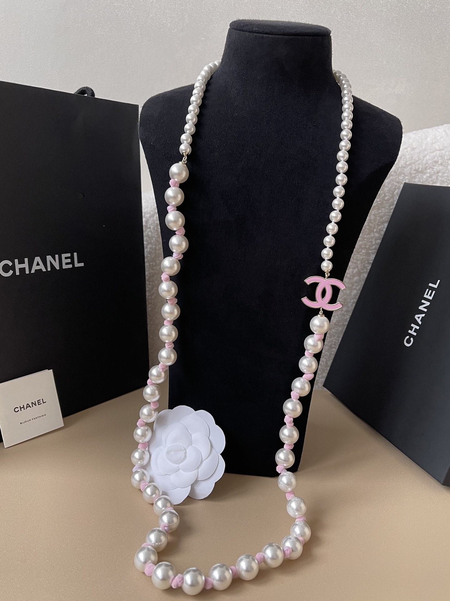 Chanel 2025 SS Pre-Collection Pink CC Long Pearl Necklace