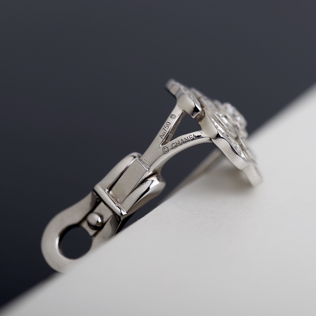 Elegant Camellia Flower Stud Earrings - Silver Pave Crystal Jewelry