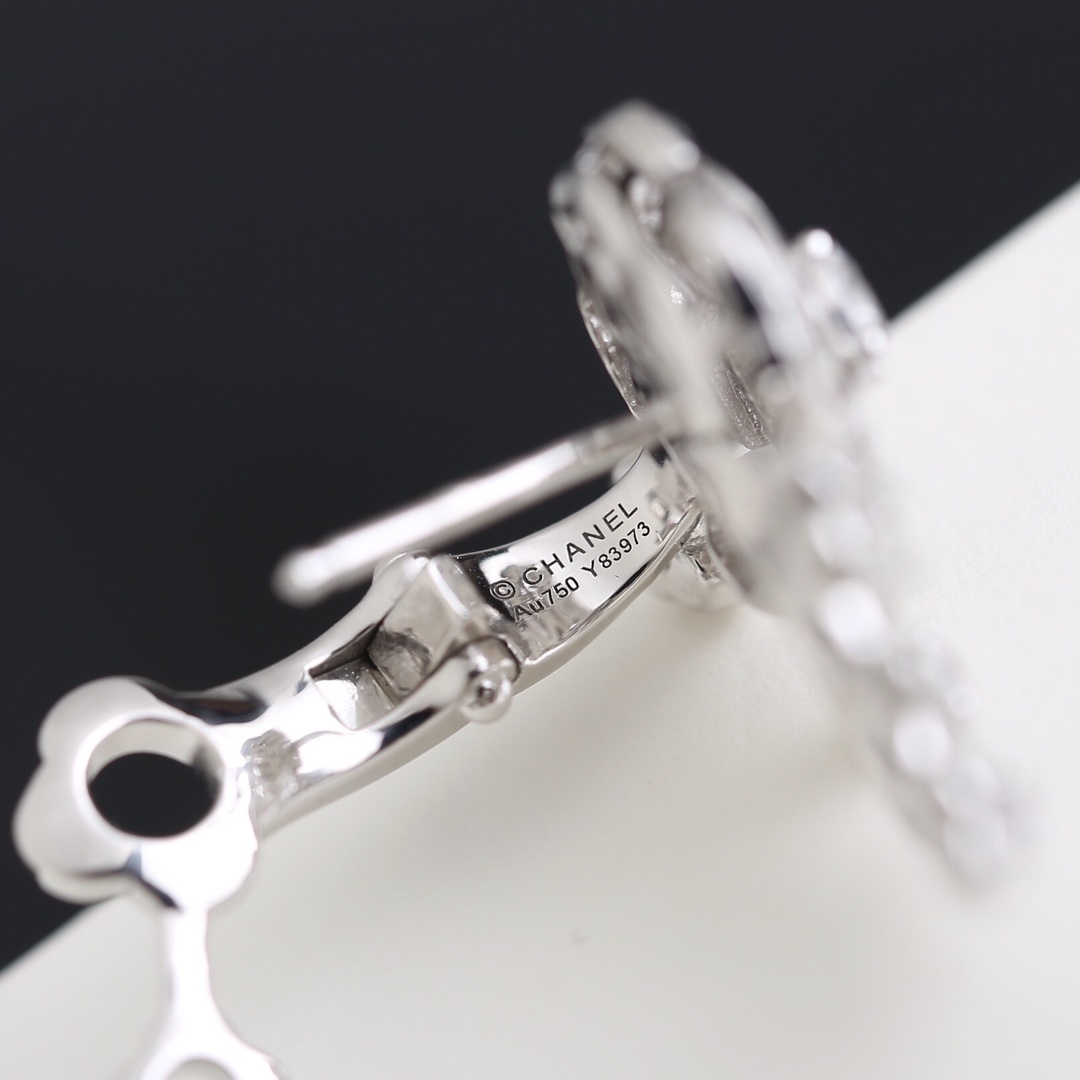 Luxury Camellia Flower Crystal Drop Earrings - Elegant Silver Jewelry