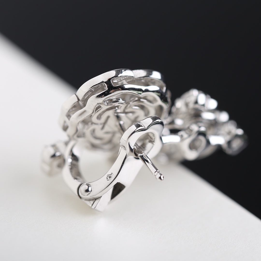 Luxury Camellia Flower Crystal Drop Earrings - Elegant Silver Jewelry