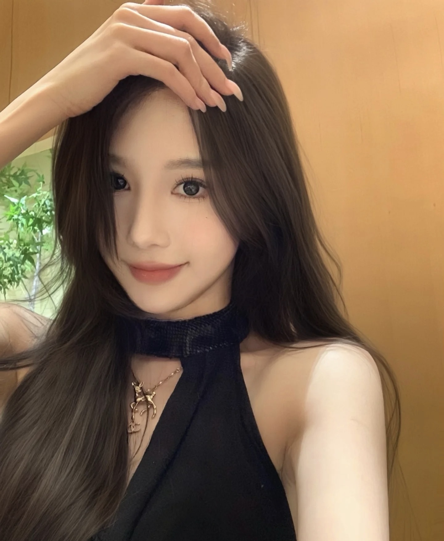 Chanel Gold Fawn Deer Necklace with Pearl Chain and CC Logo