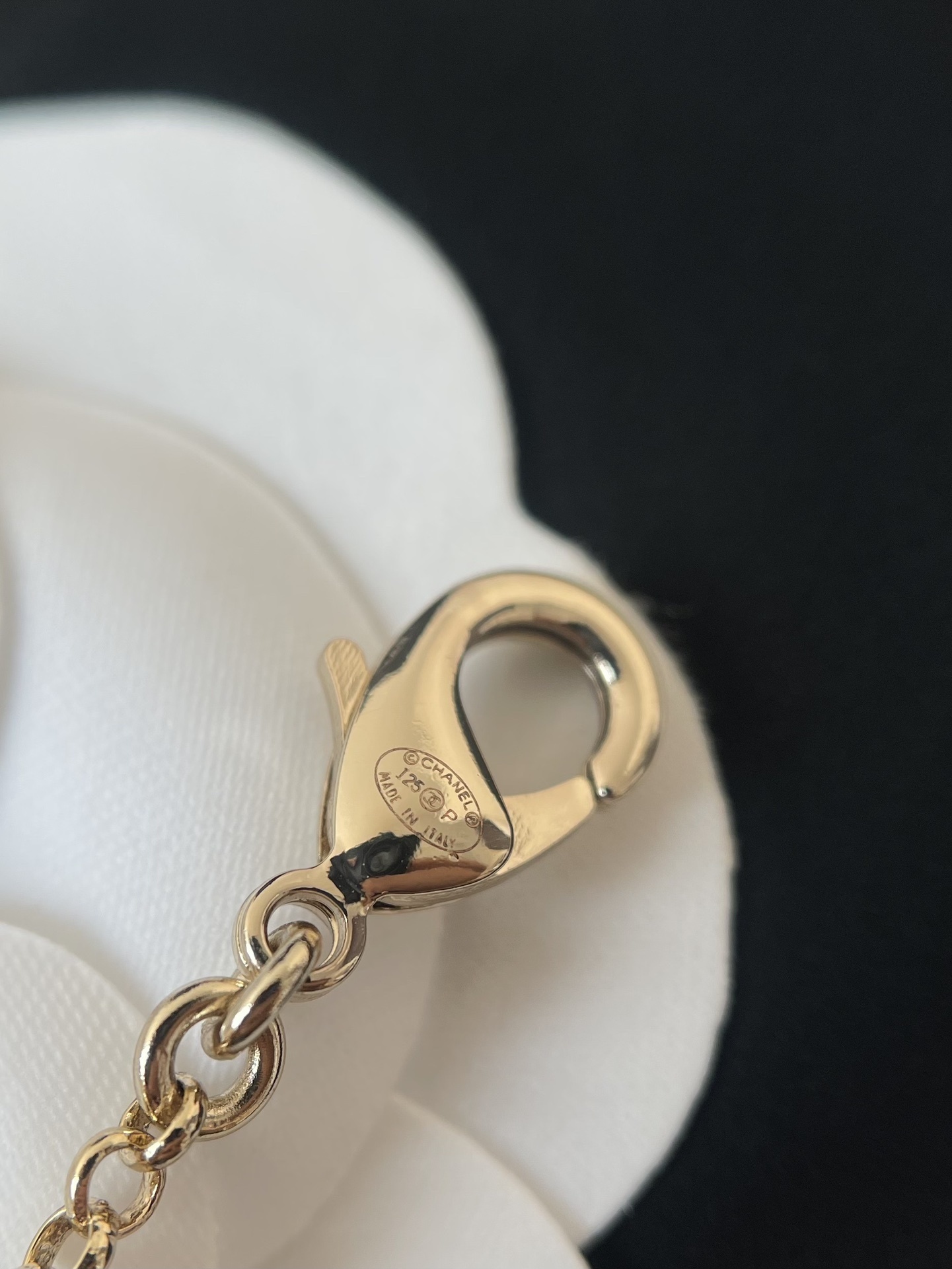 Chanel Gold Fawn Deer Necklace with Pearl Chain and CC Logo