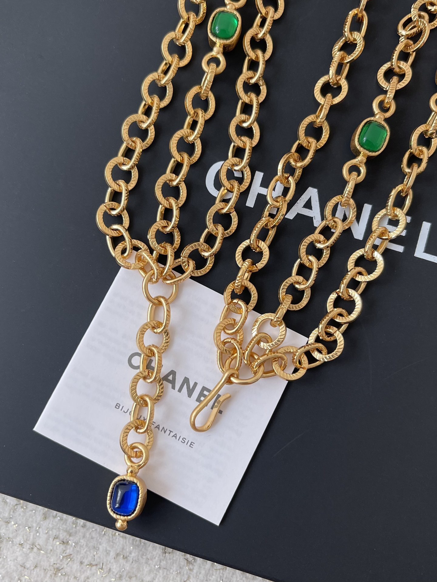 Vintage Chanel Multi-Layer Gold Chain Necklace & Belt with Gemstones