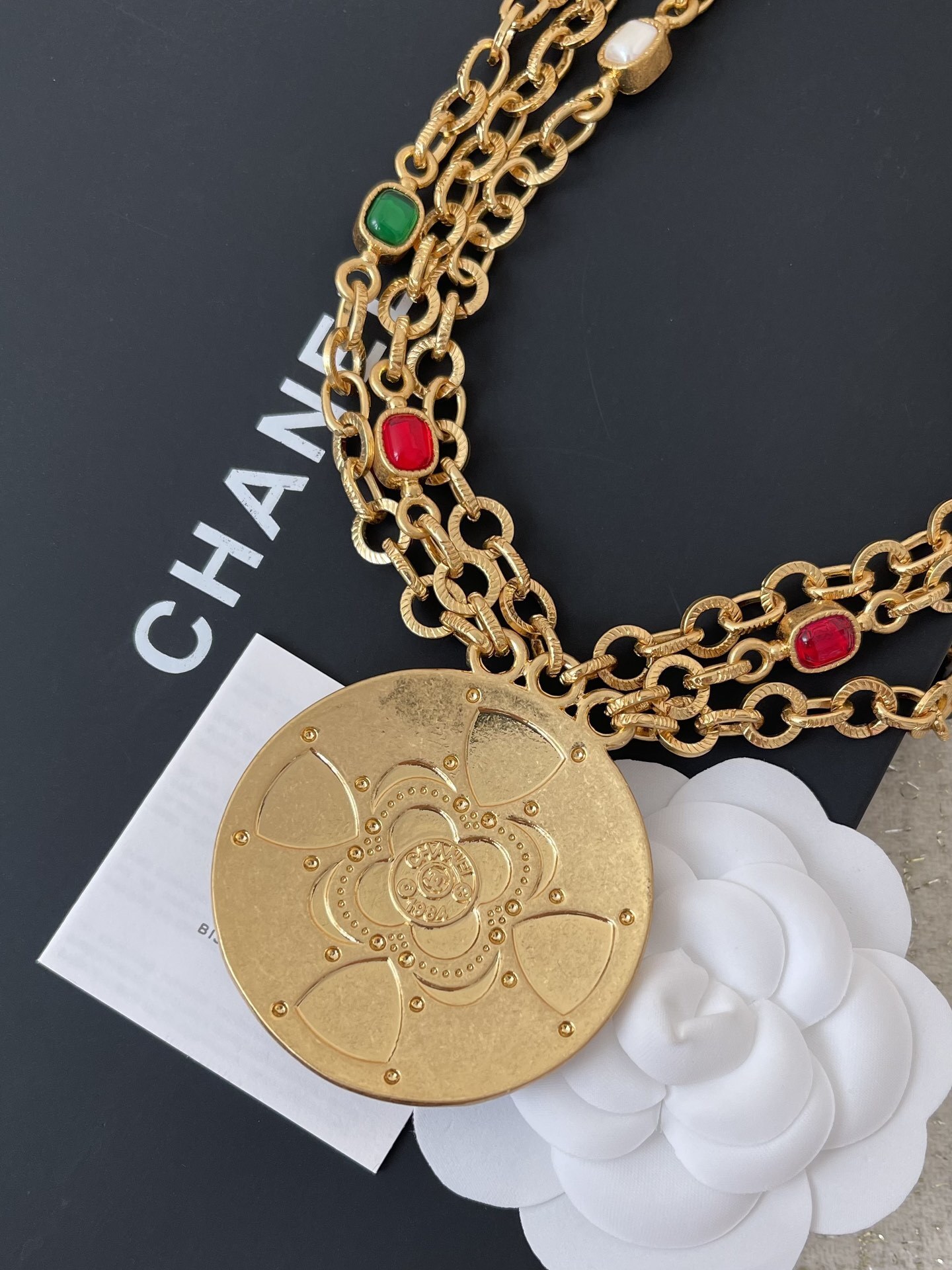 Vintage Chanel Multi-Layer Gold Chain Necklace & Belt with Gemstones