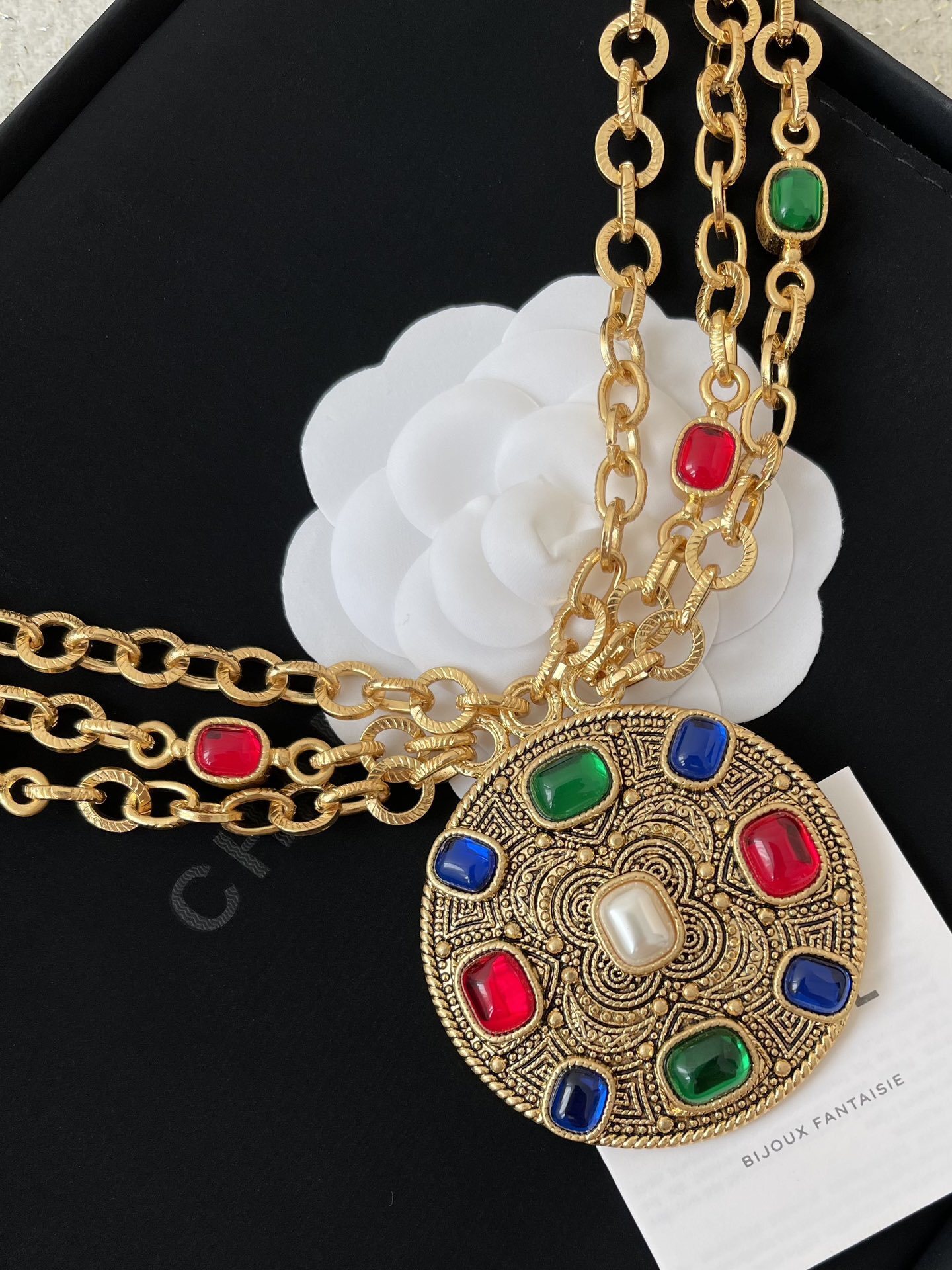 Vintage Chanel Multi-Layer Gold Chain Necklace & Belt with Gemstones