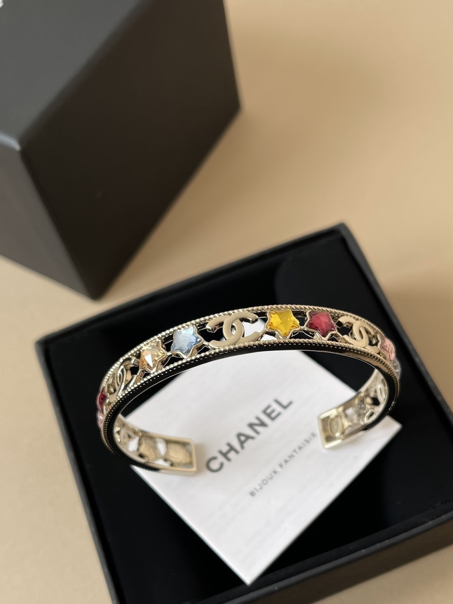 Elegant Gold Star Bangle Bracelet with Colorful Crystals