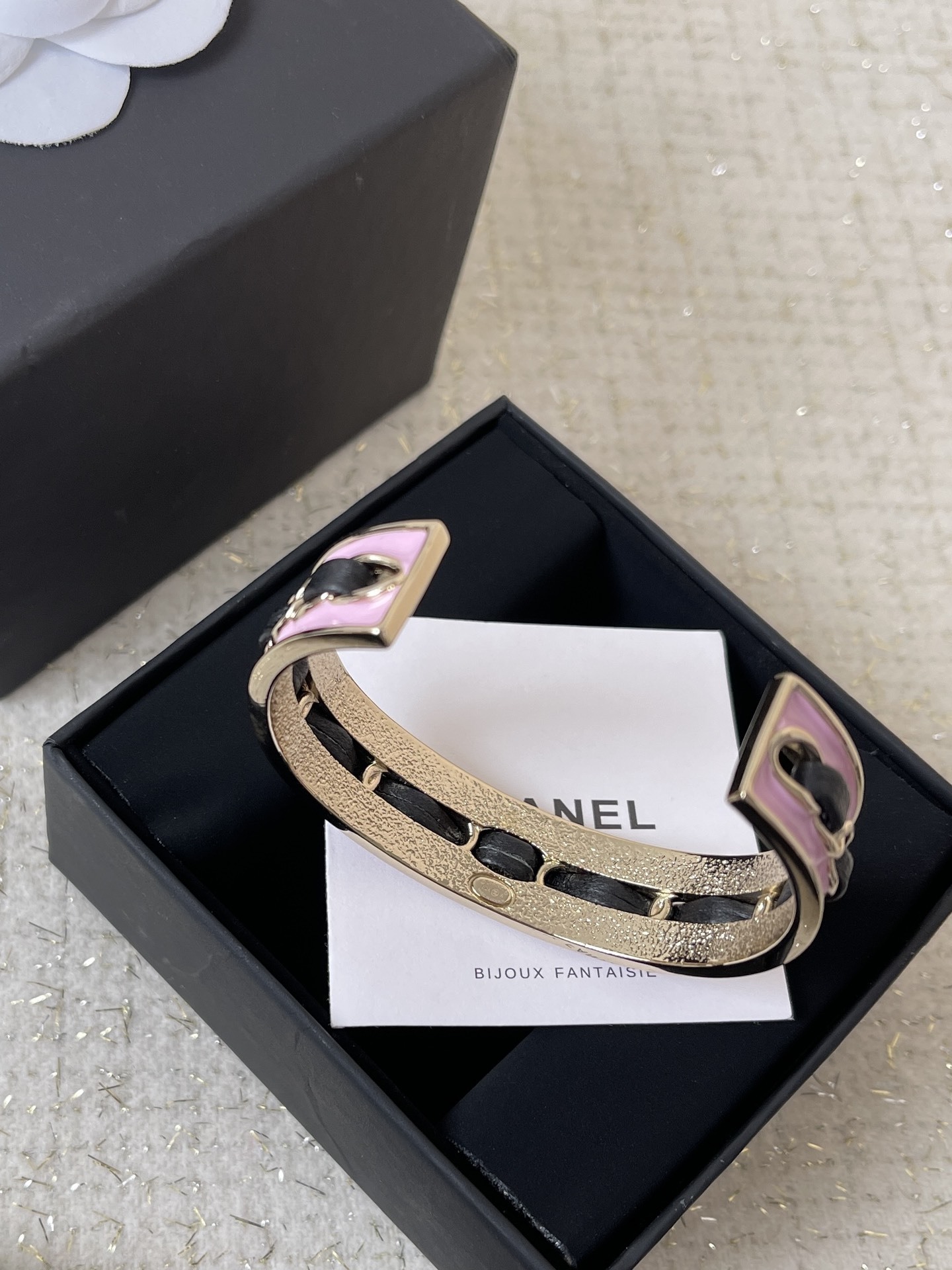 Elegant Leather Chain & Enamel Cuff Bangle - Premium Women's Jewelry