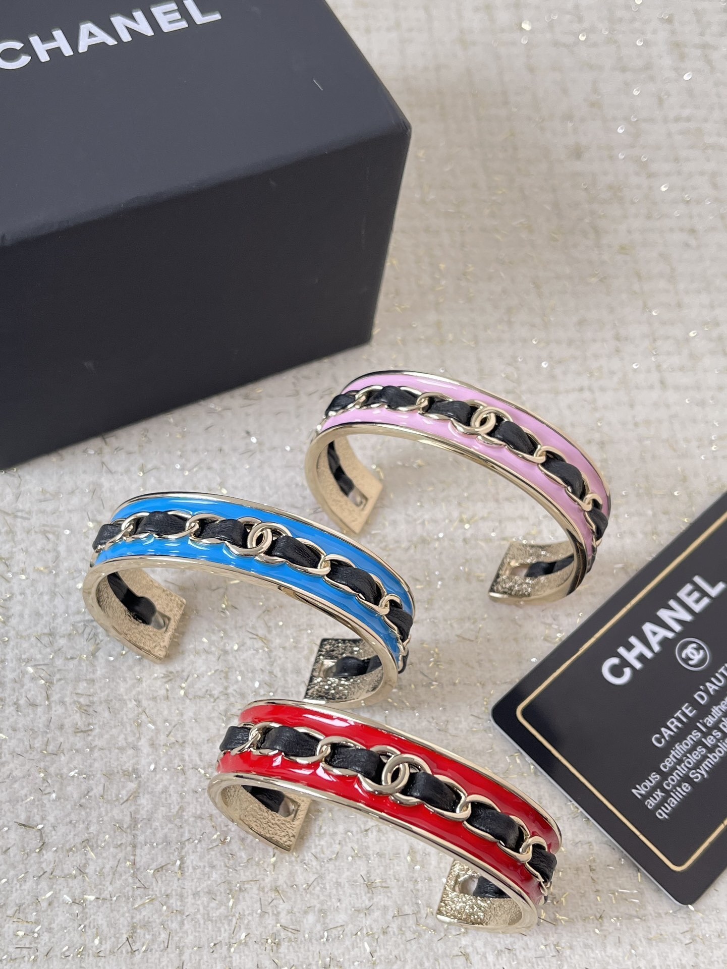 Elegant Leather Chain & Enamel Cuff Bangle - Premium Women's Jewelry