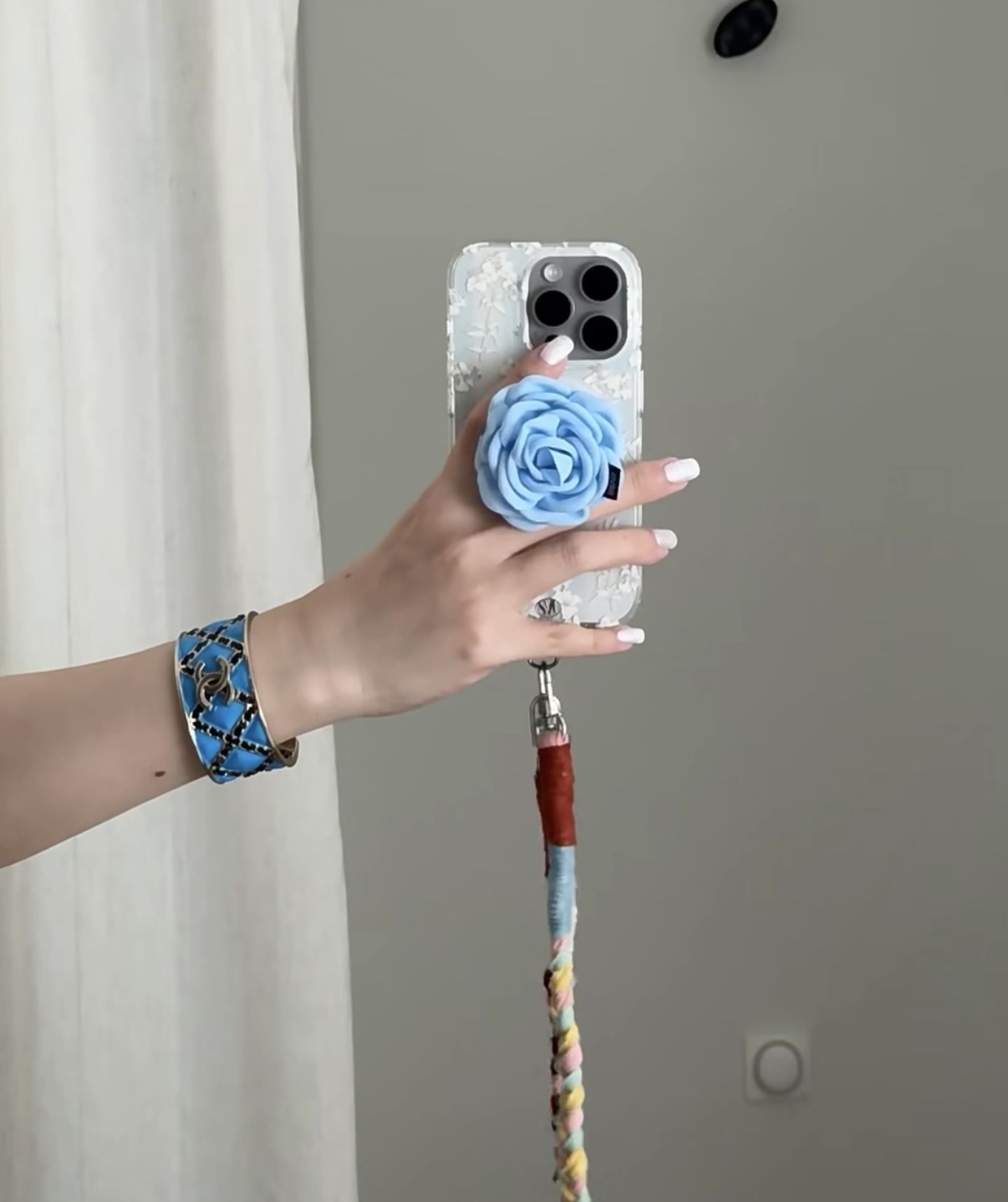 Chanel Turquoise Enamel Cuff Bracelet with Gold-Tone CC Logo