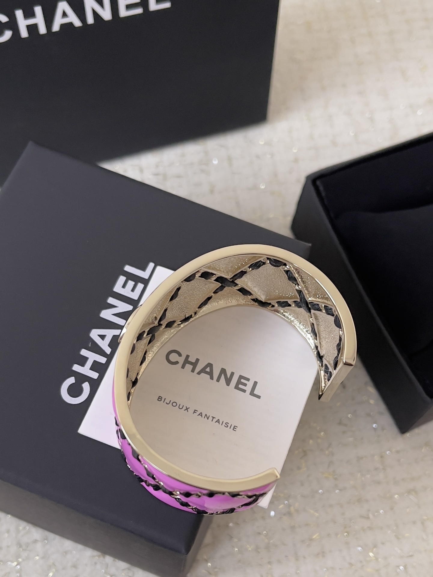 Chanel CC Quilted Cuff Bracelet - Purple Resin & Gold Metal