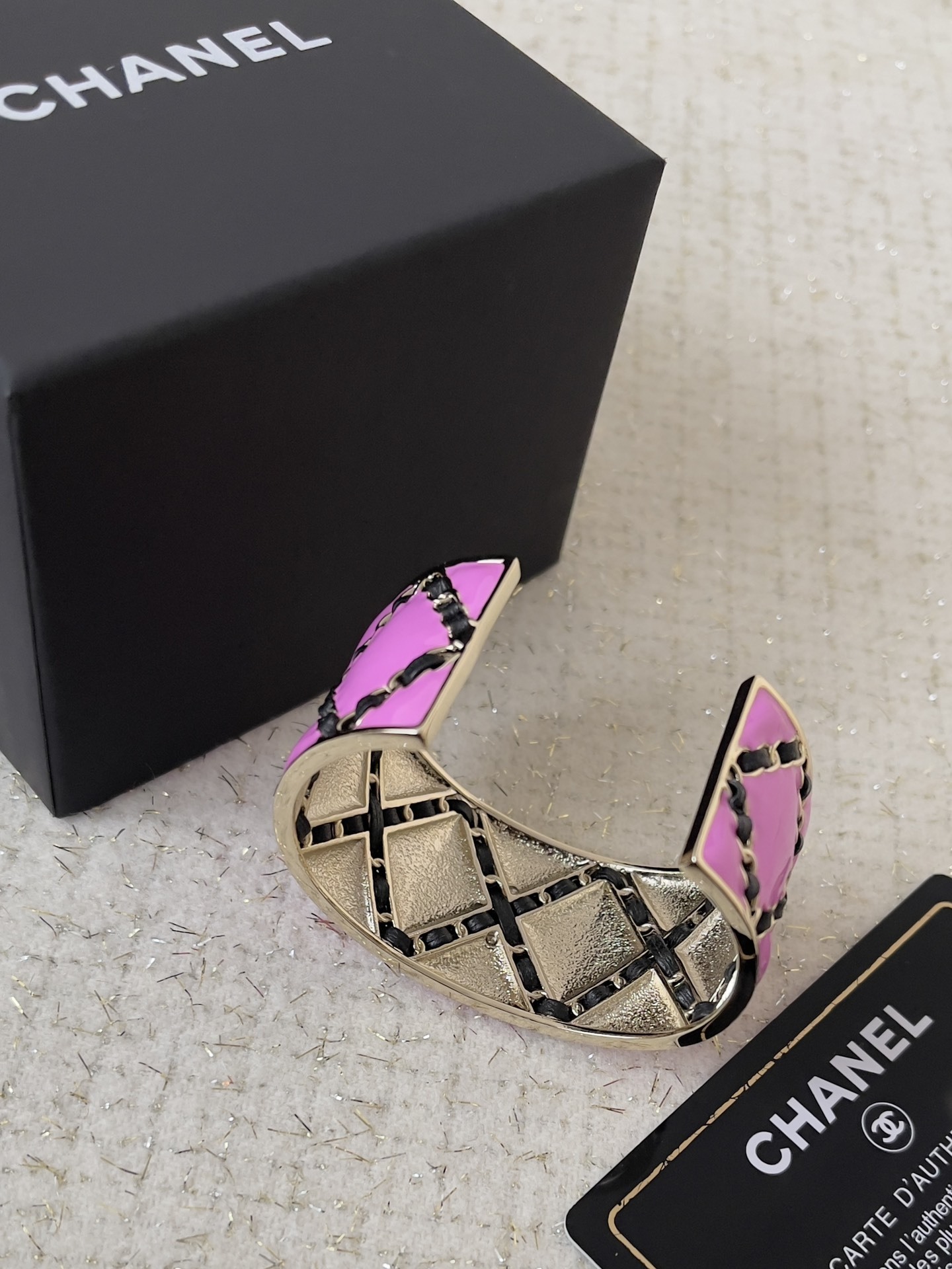 Chanel CC Quilted Cuff Bracelet - Purple Resin & Gold Metal