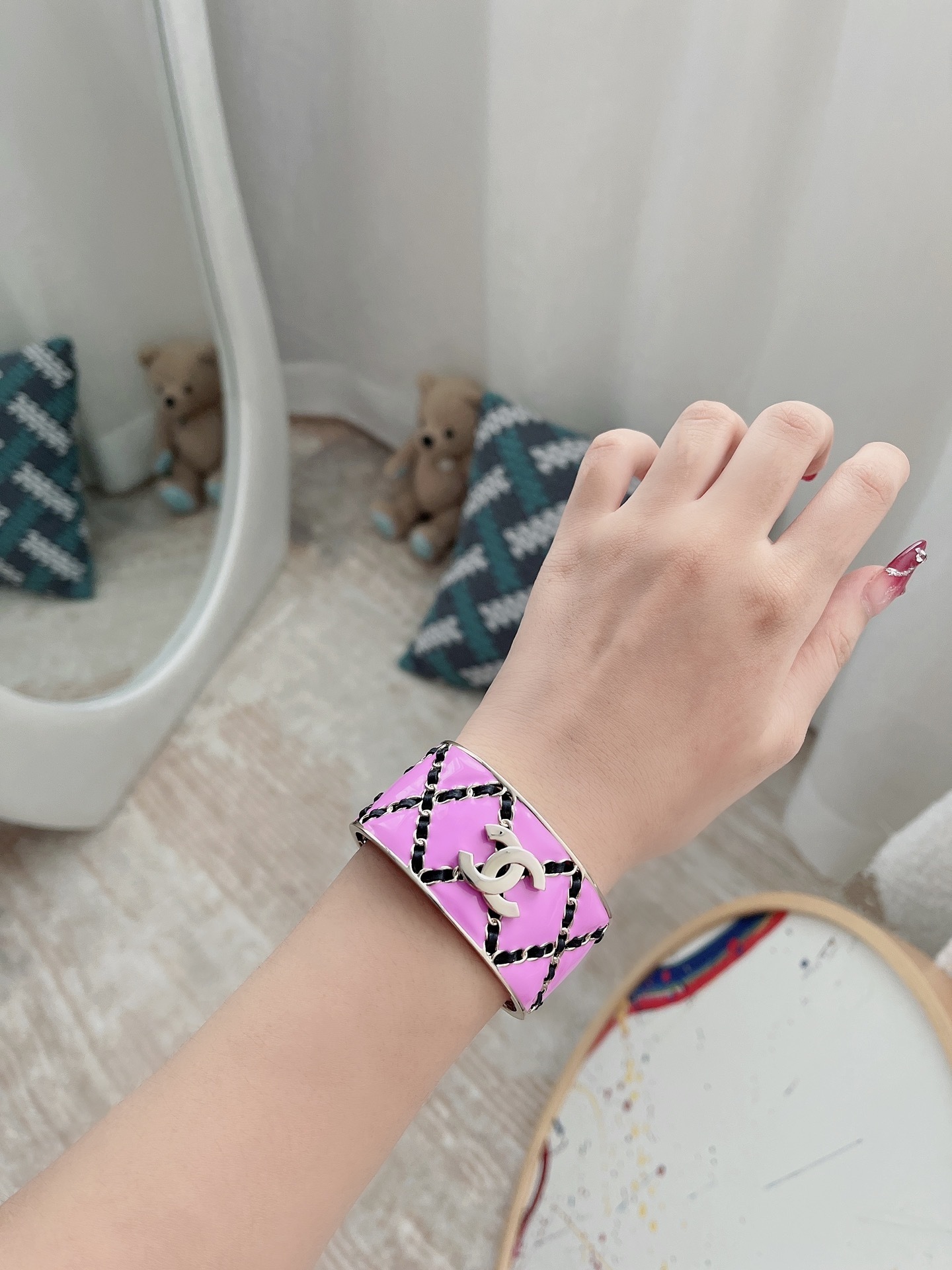 Chanel CC Quilted Cuff Bracelet - Purple Resin & Gold Metal