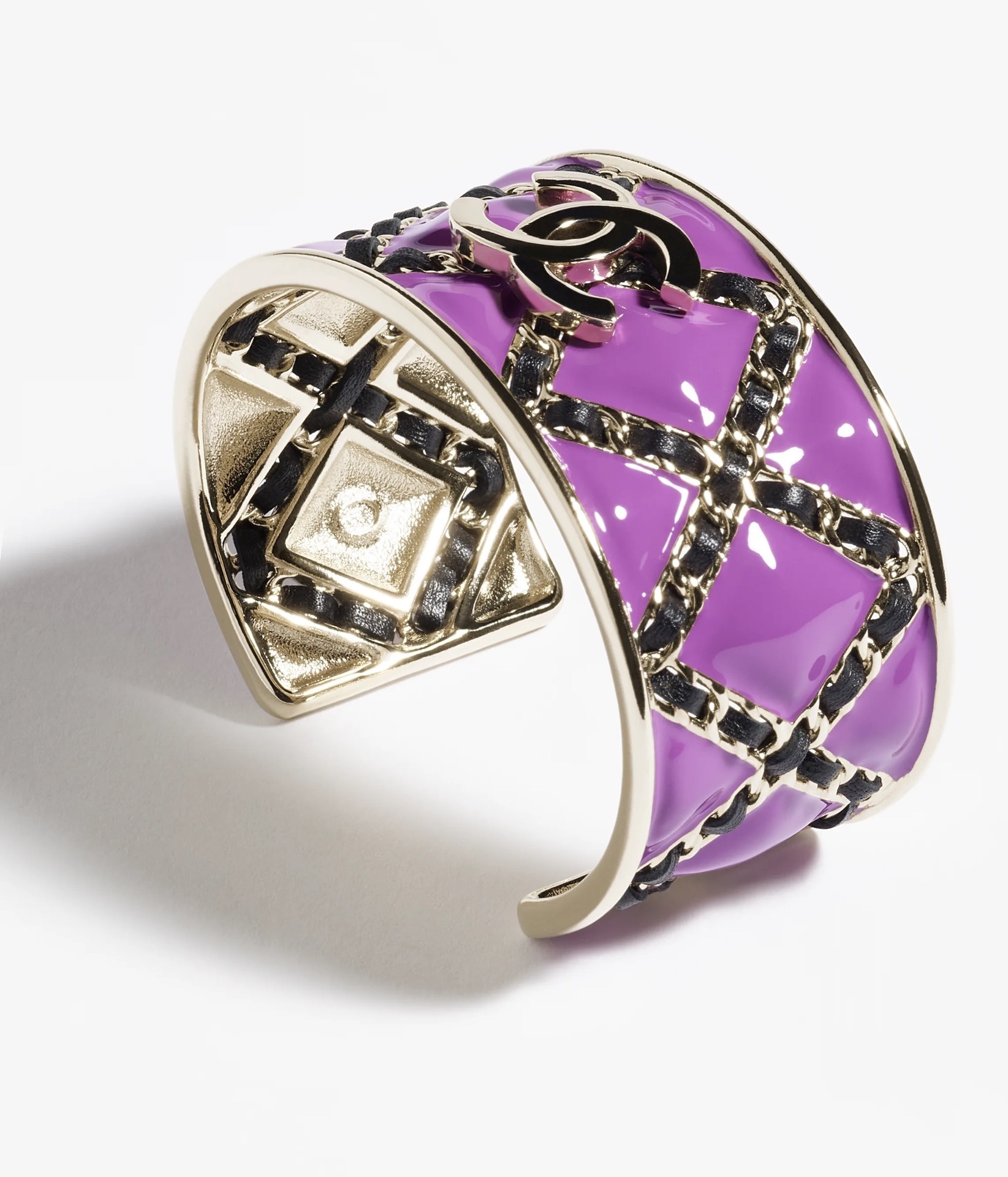 Chanel CC Quilted Cuff Bracelet - Purple Resin & Gold Metal