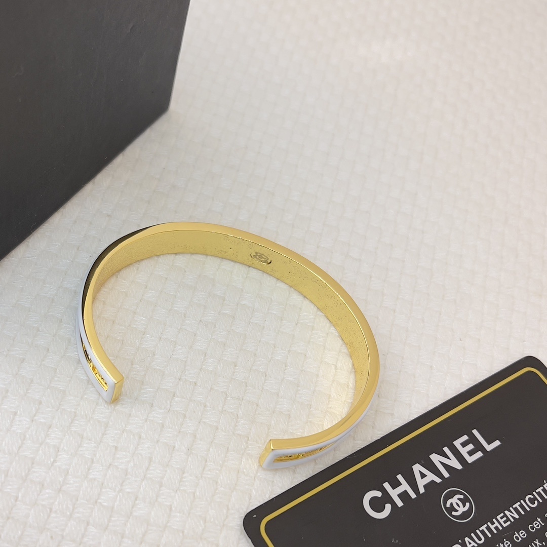 Chanel Gold-Tone & Enamel CC Monogram Open Cuff Bangle